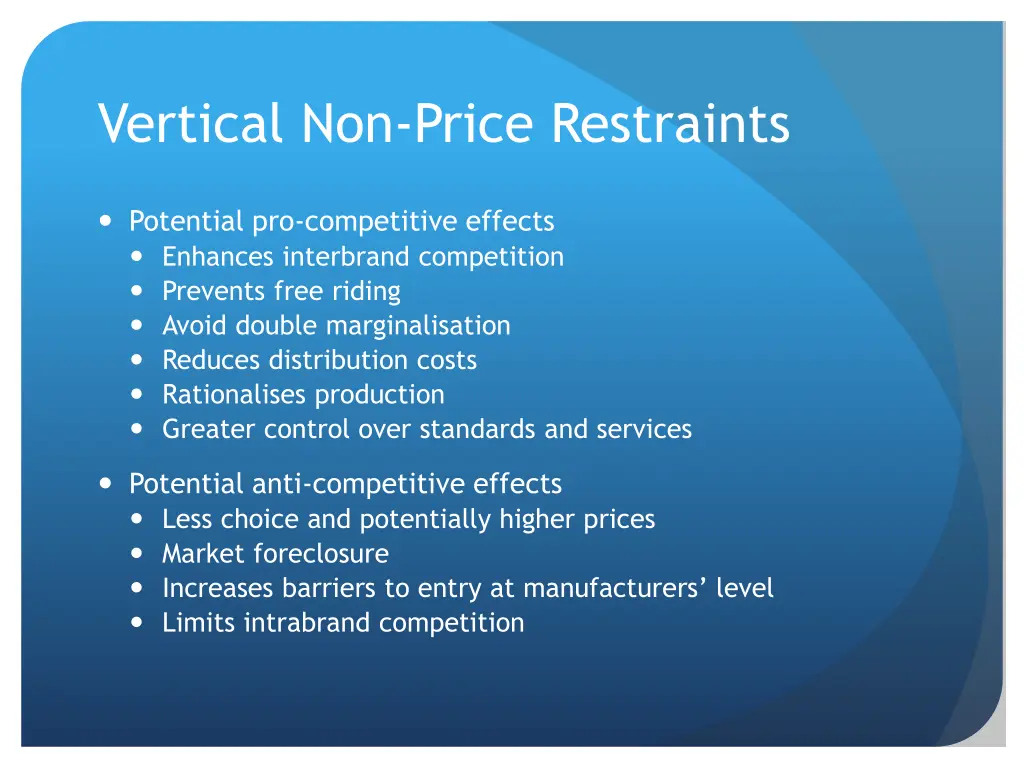 vertical non price restraints 2