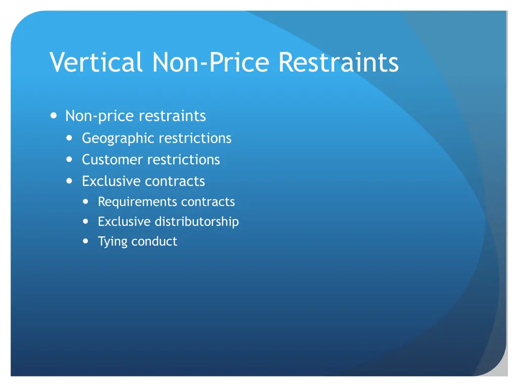 vertical non price restraints