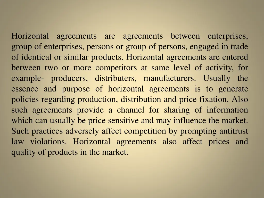 horizontal agreements are agreements between