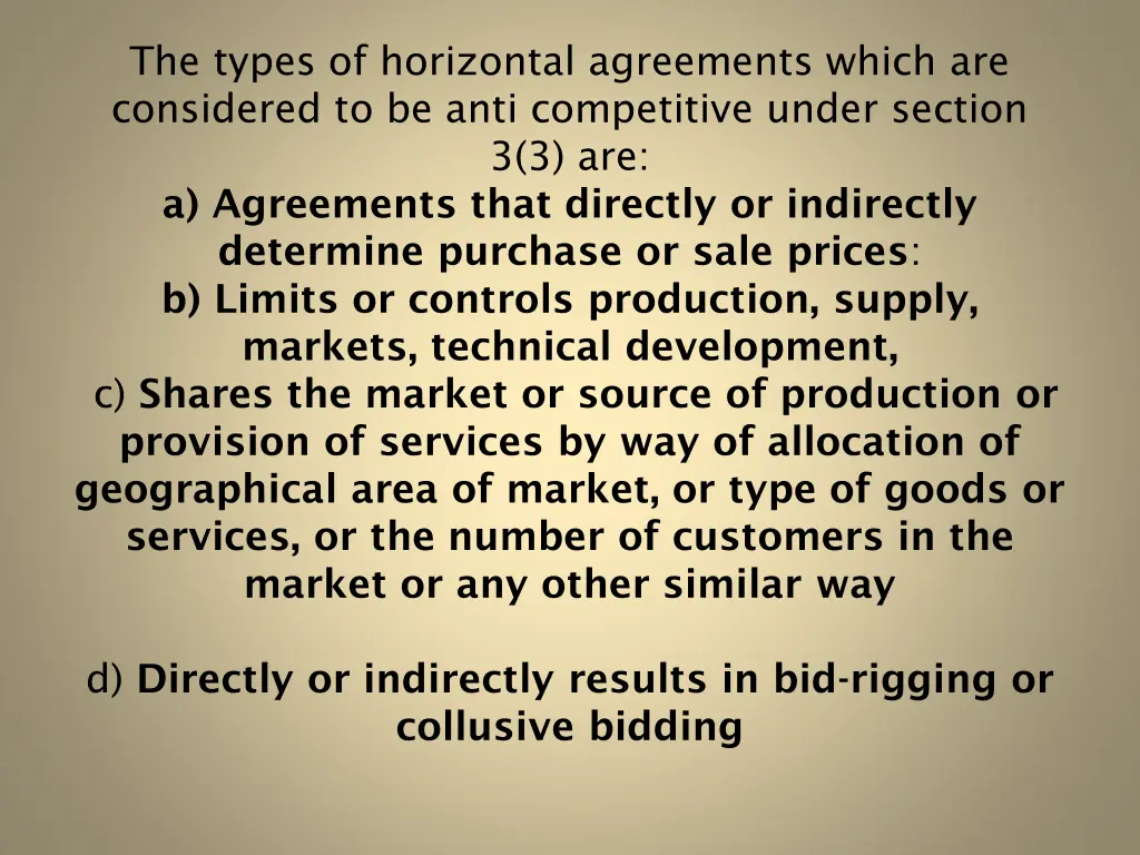 the types of horizontal agreements which