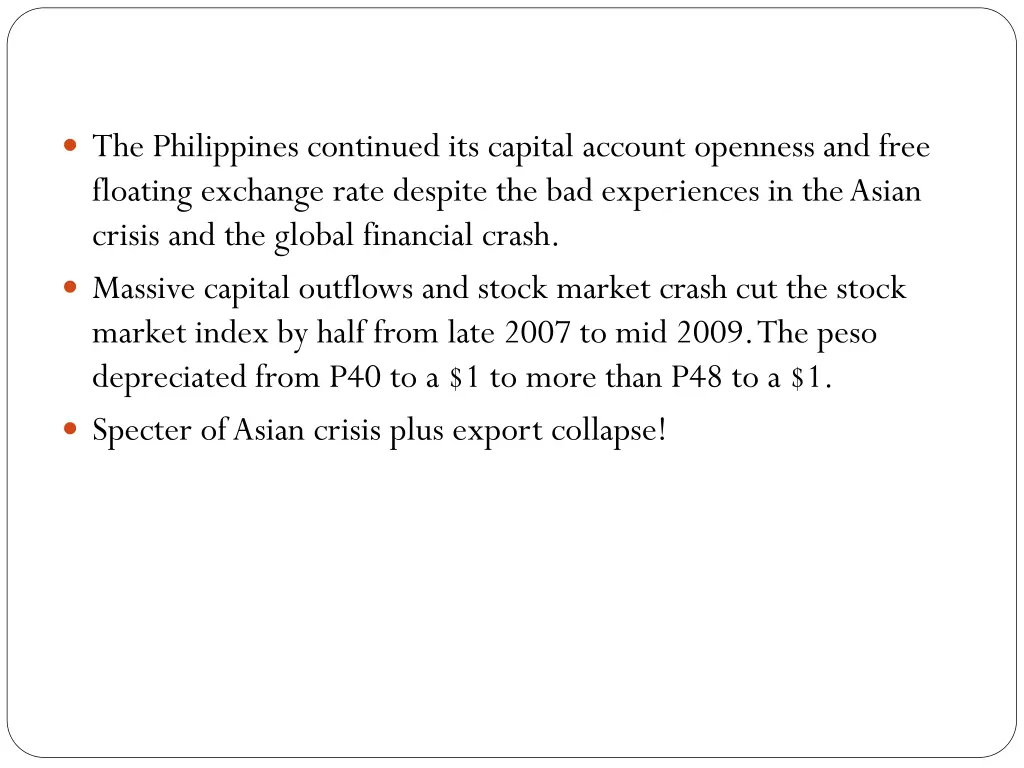 the philippines continued its capital account