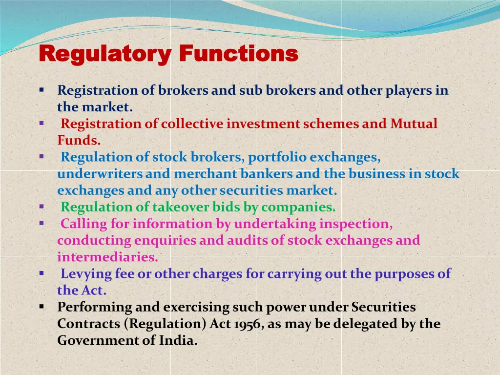 regulatory functions regulatory functions