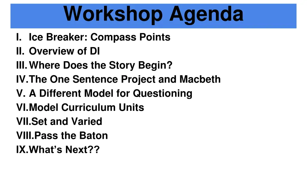 workshop agenda