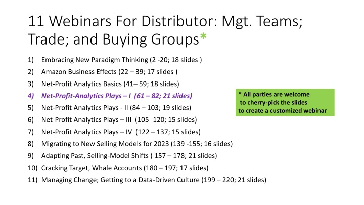 11 webinars for distributor mgt teams trade