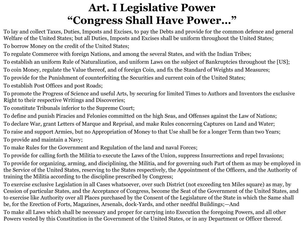 art i legislative power congress shall have power