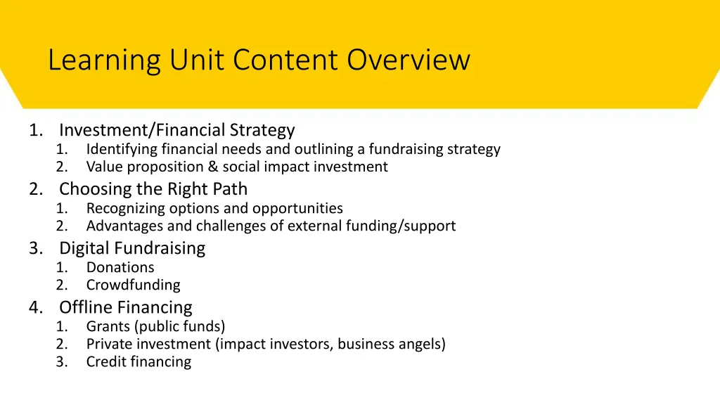 learning unit content overview