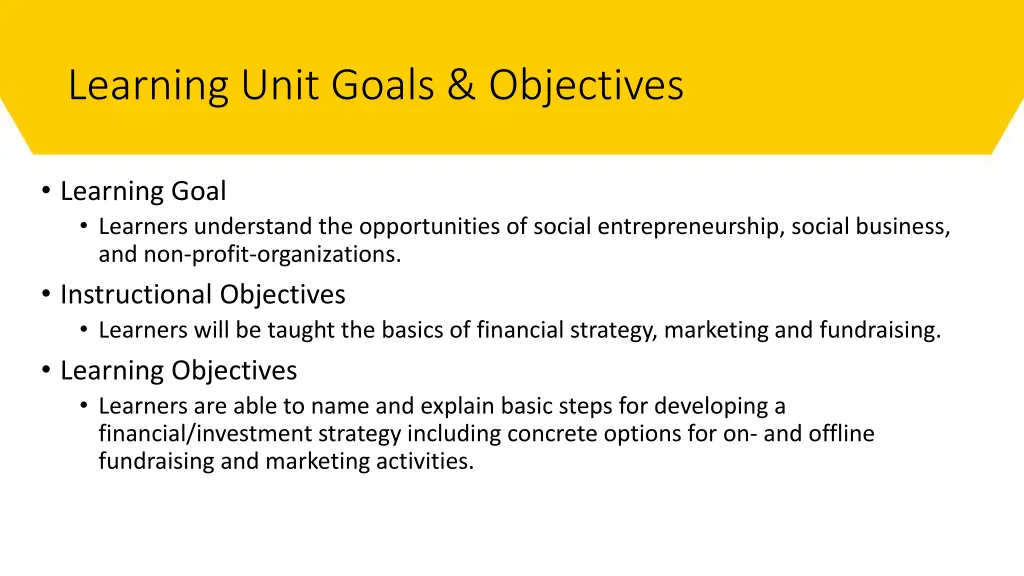 learning unit goals objectives