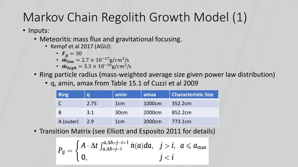 markov chain regolith growth model 1 inputs