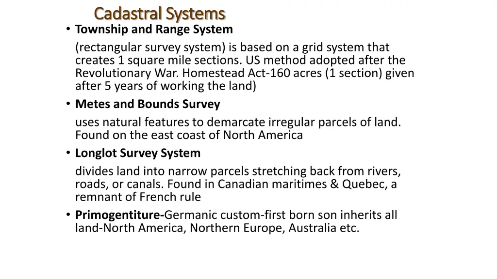 cadastral systems cadastral systems township