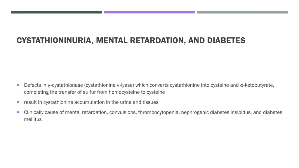 cystathioninuria mental retardation and diabetes