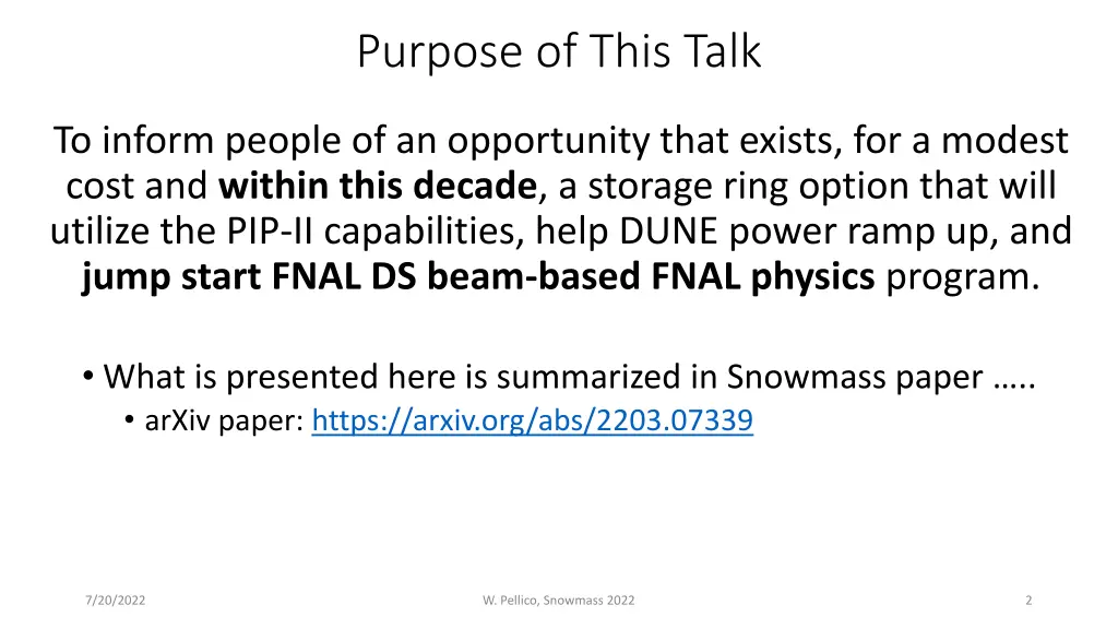 purpose of this talk