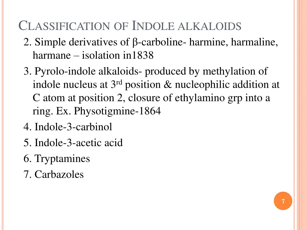 c lassification of i ndole alkaloids 2 simple