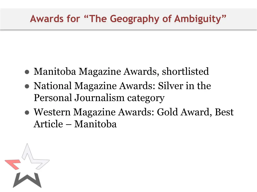 awards for the geography of ambiguity