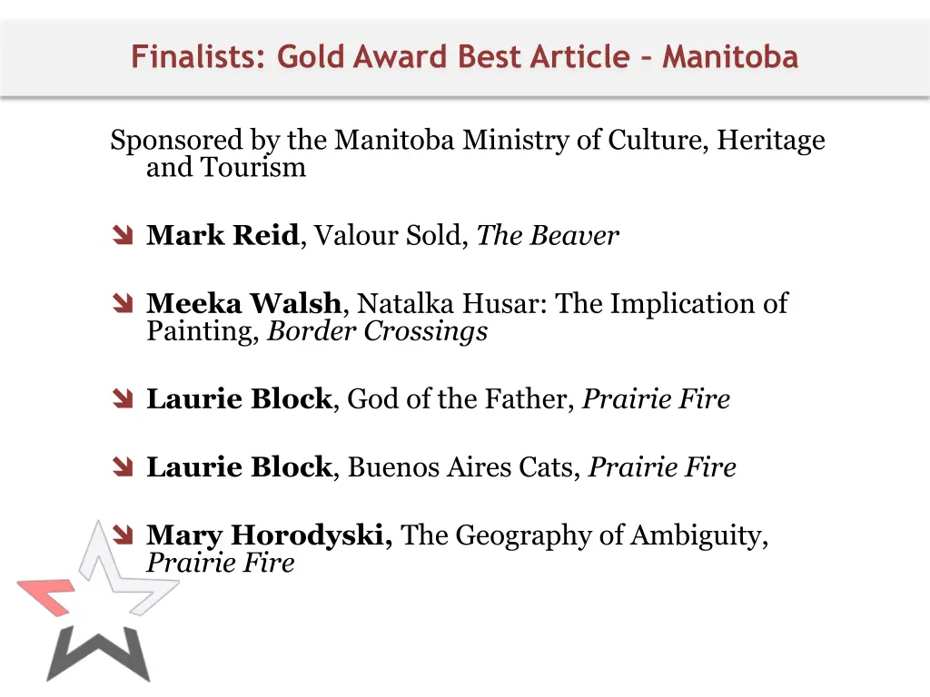 finalists gold award best article manitoba