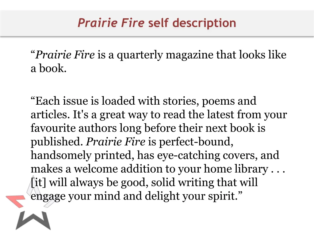 prairie fire self description