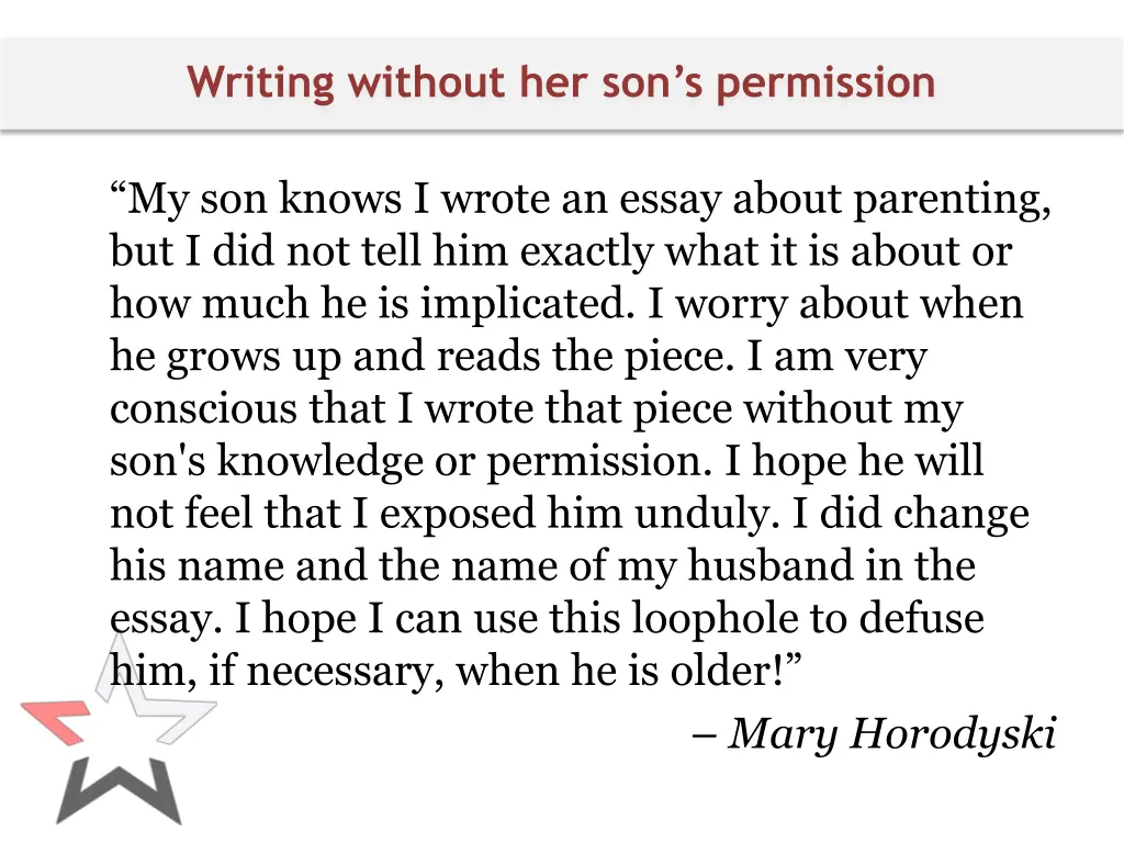 writing without her son s permission