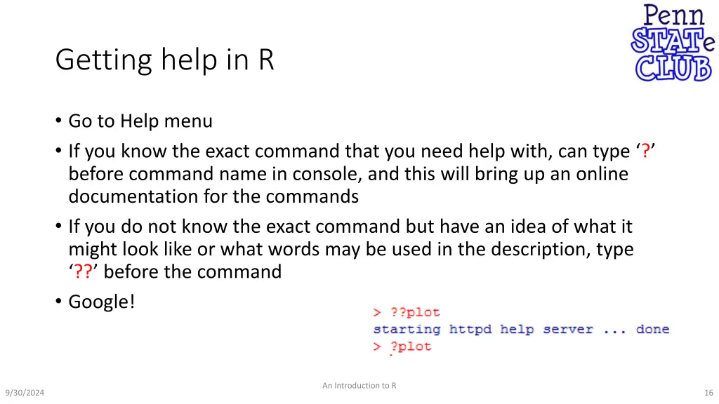 getting help in r