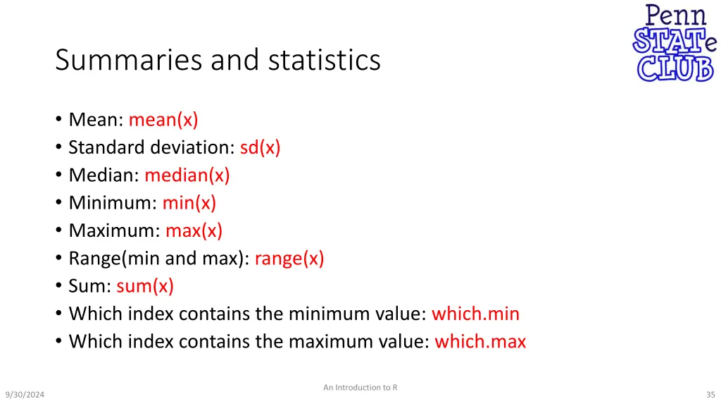 summaries and statistics