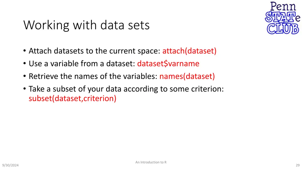 working with data sets