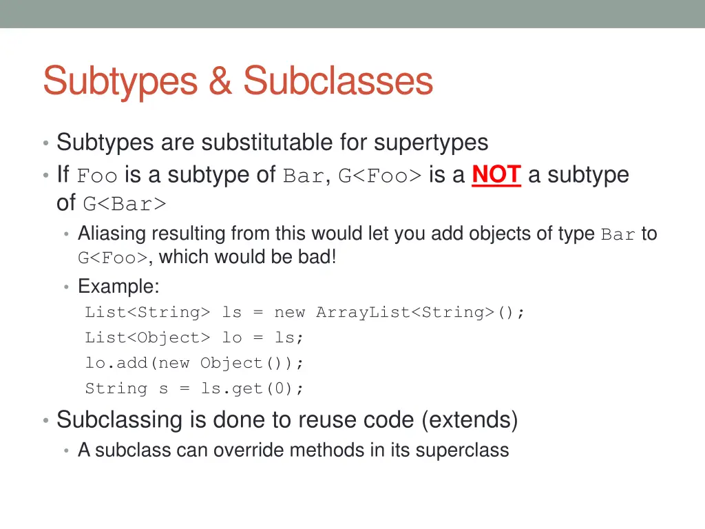 subtypes subclasses