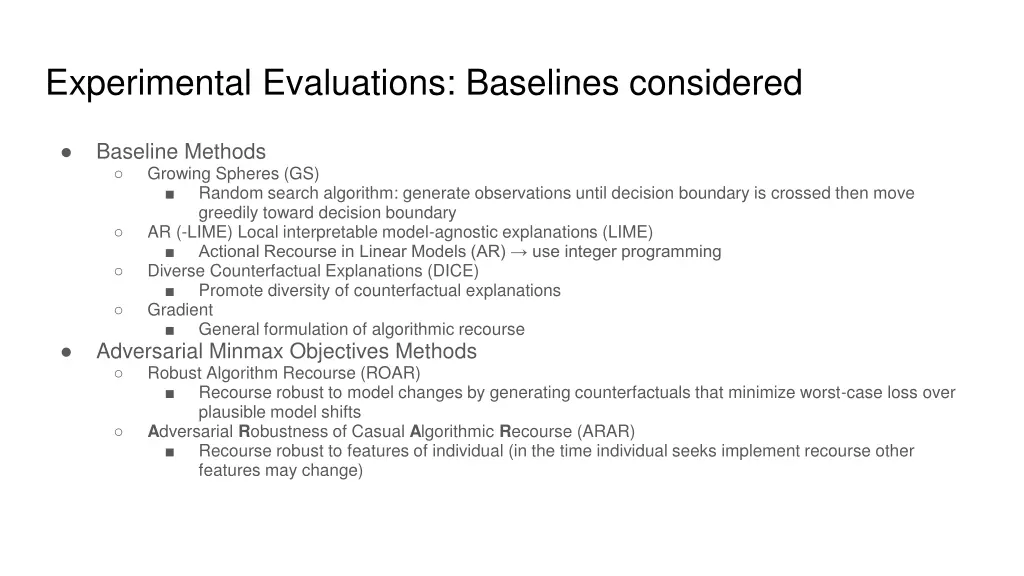 experimental evaluations baselines considered