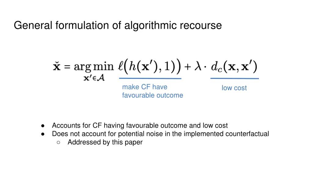 general formulation of algorithmic recourse