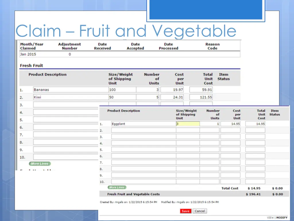 claim fruit and vegetable