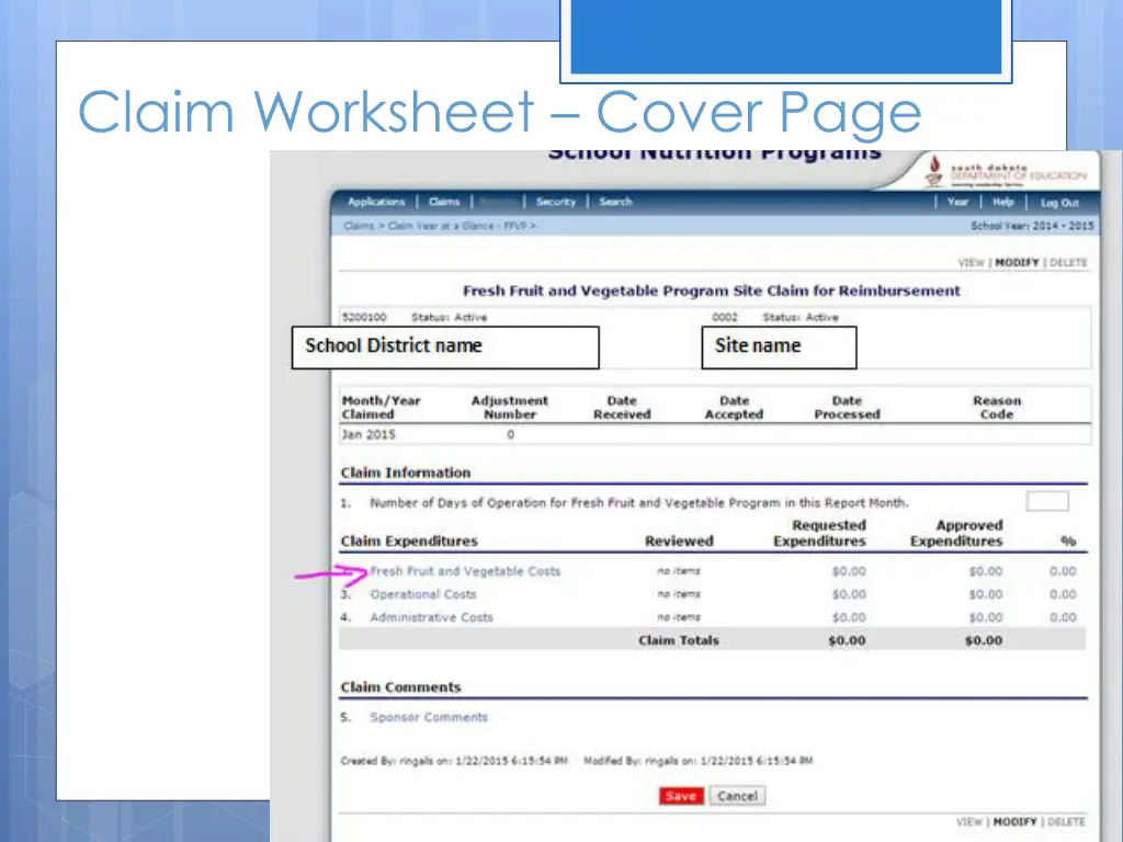 claim worksheet cover page