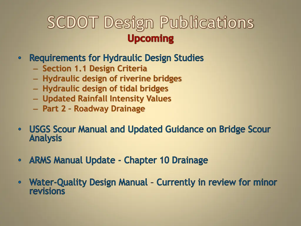 scdot design publications upcoming 2