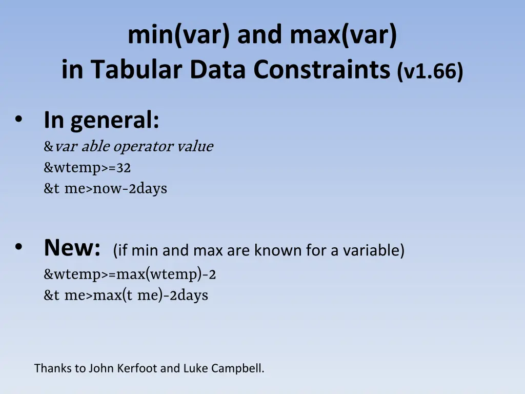 min var and max var in tabular data constraints