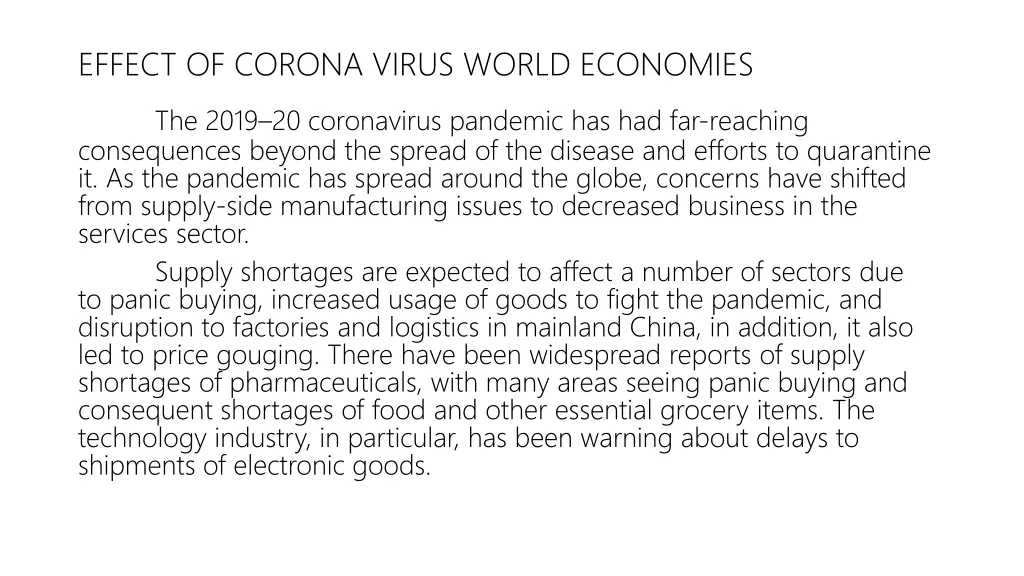 effect of corona virus world economies