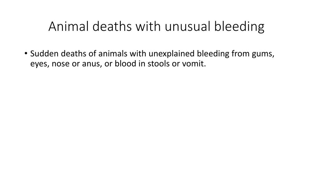 animal deaths with unusual bleeding