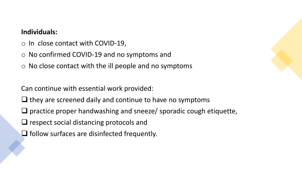 individuals o in close contact with covid