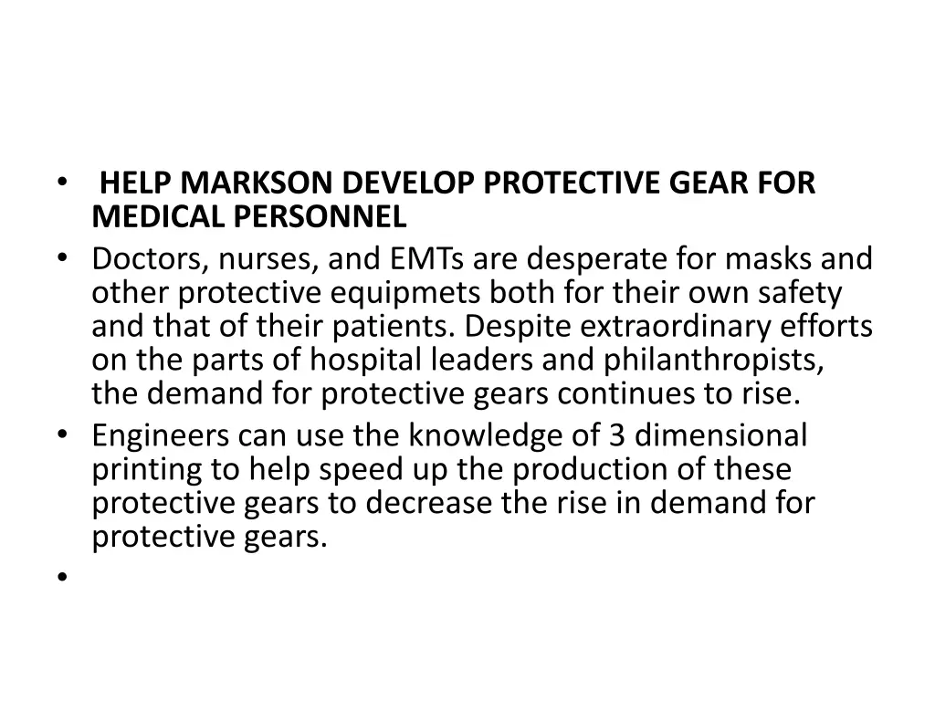 help markson develop protective gear for medical