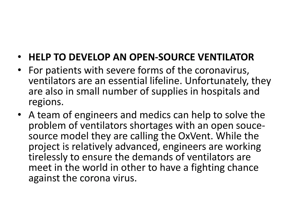 help to develop an open source ventilator