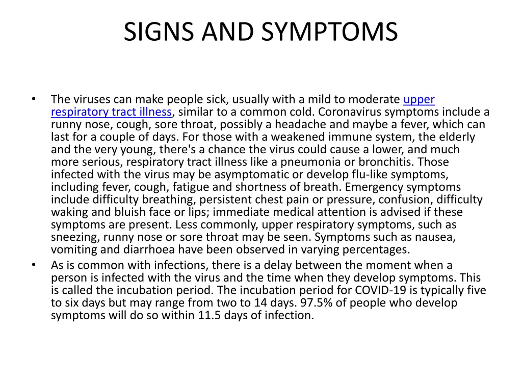 signs and symptoms