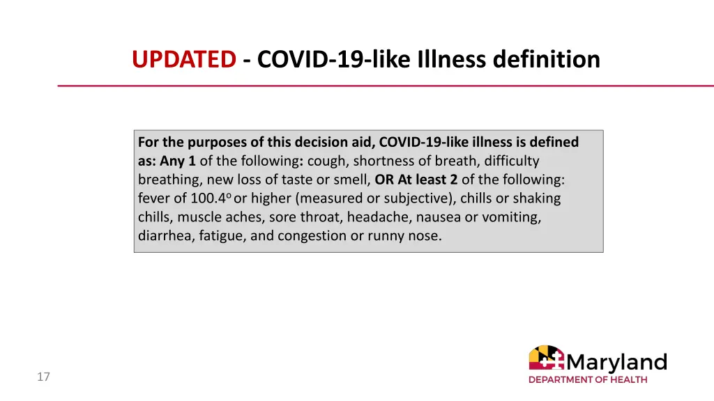 updated covid 19 like illness definition