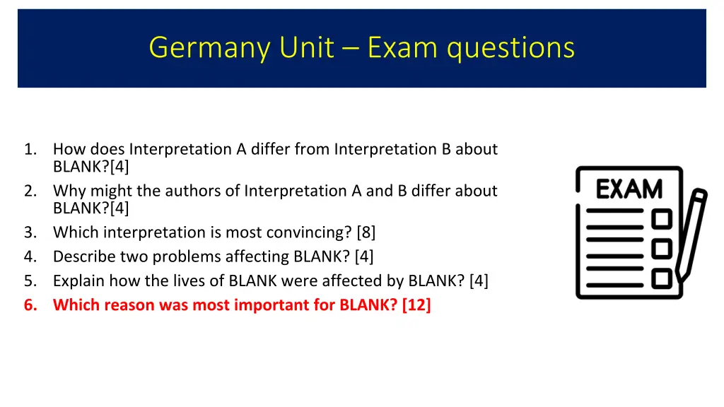 germany unit exam questions