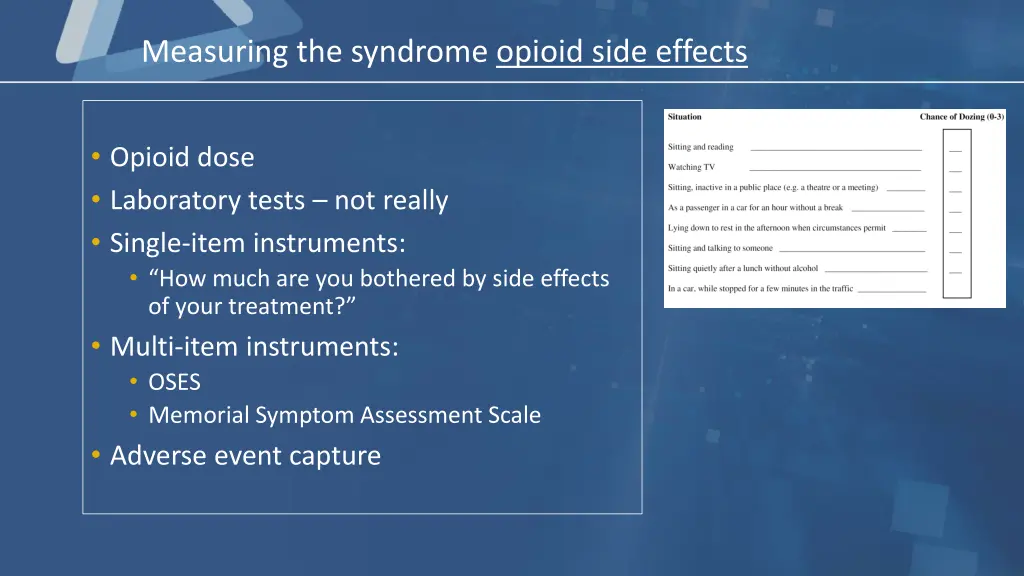 measuring the syndrome opioid side effects