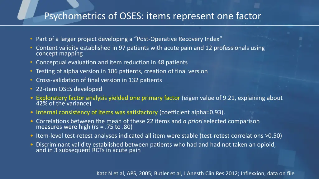 psychometrics of oses items represent one factor