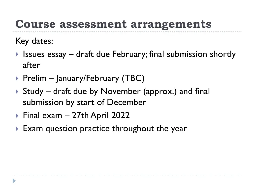 course assessment arrangements