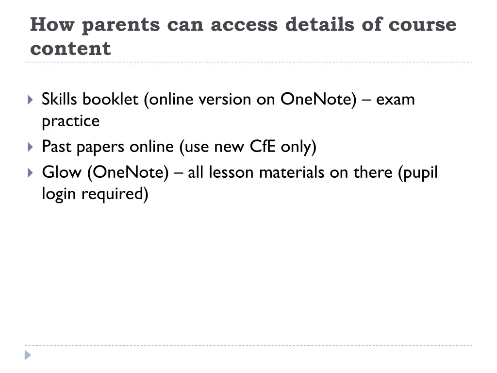 how parents can access details of course content