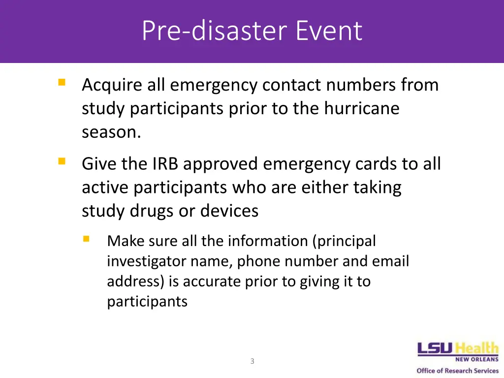 pre disaster event