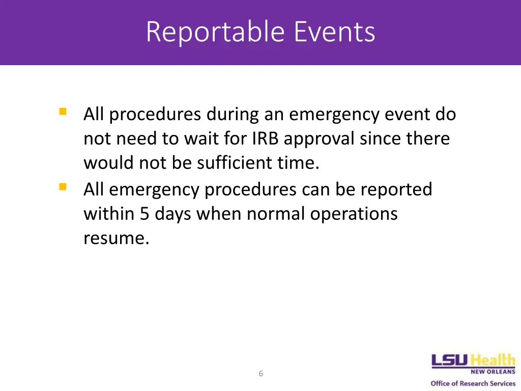 reportable events