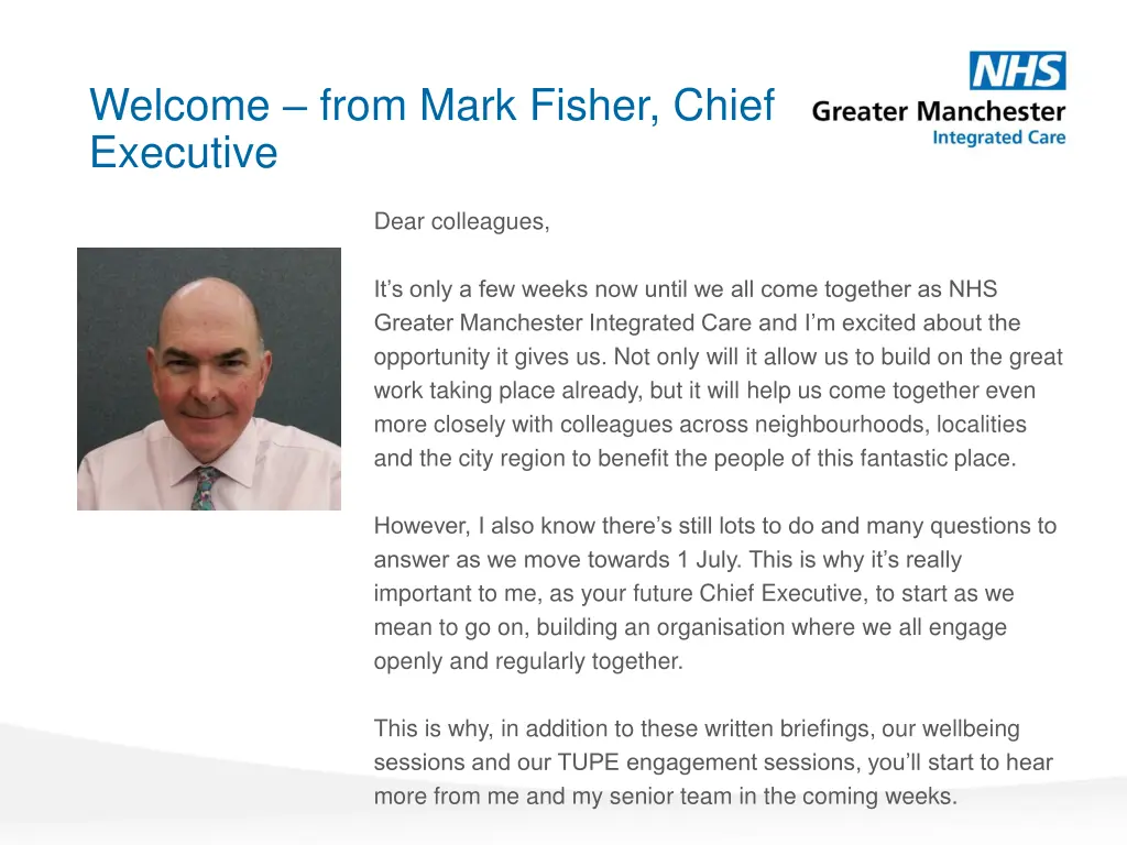 welcome from mark fisher chief executive