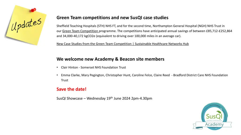 green team competitions and new susqi case studies