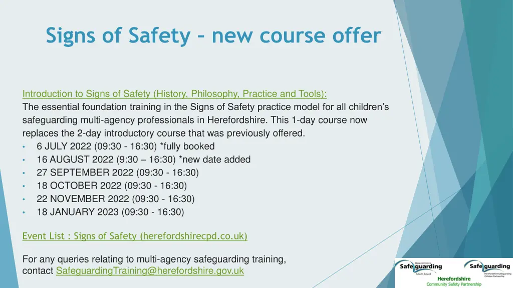 signs of safety new course offer