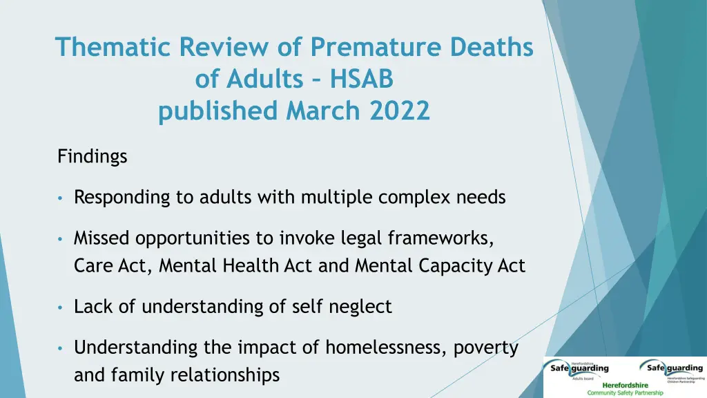 thematic review of premature deaths of adults