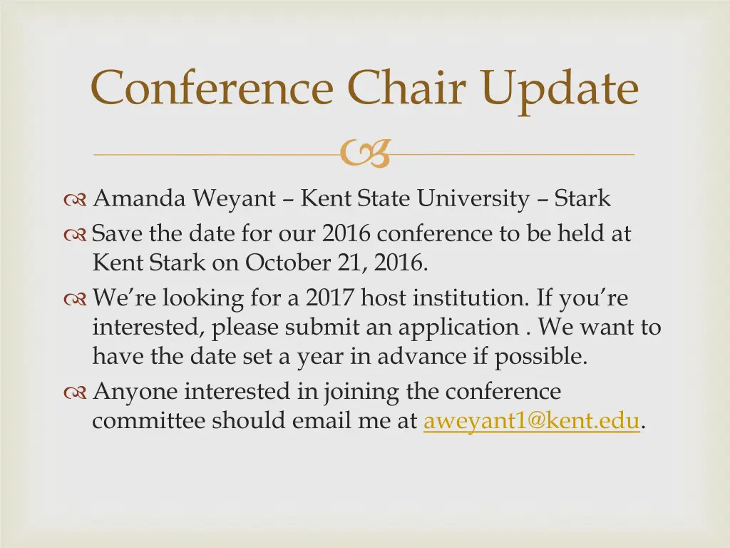 conference chair update