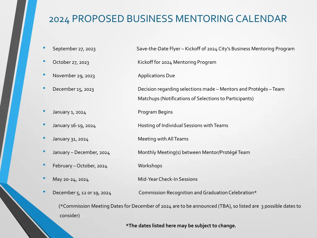 2024 proposed business mentoring calendar